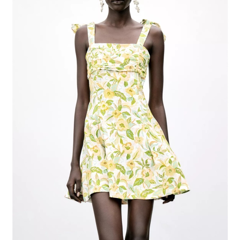 Zara Yellow and Green Floral Mini Dress